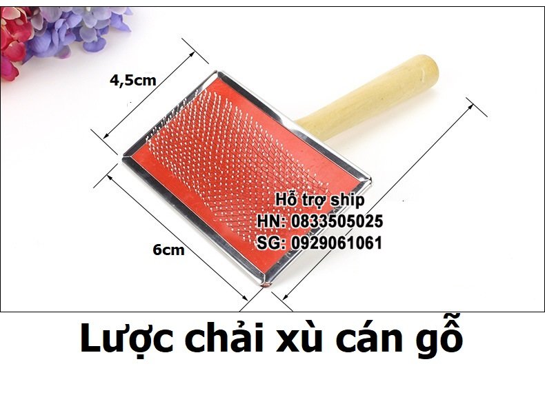 Hanpet - Lược chải lông xù cán gỗ cho chó mèo, công dụng lấy lông chết, làm bông lông, tạo kiểu