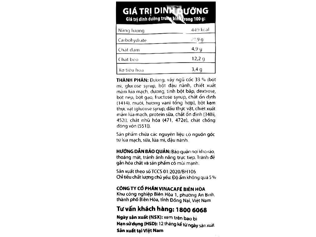 Ngũ Cốc Dinh Dưỡng VinaCafé B'fast Bịch 500g