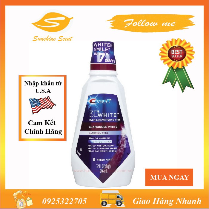 [HCM]NƯỚC SÚC MIỆNG CREST 3D WHITE GLAMOROUS WHITE (946ML)