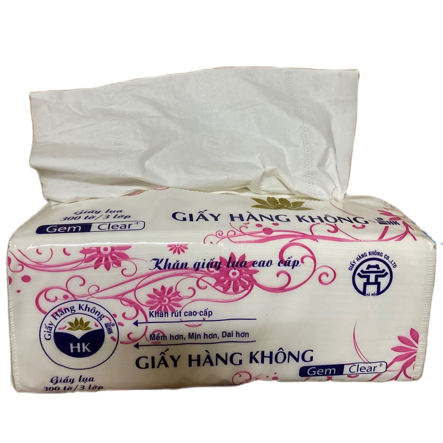 KHĂN GIẤY RÚT LỤA HK 300 TỜ 3 LỚP MỀM MỊN 250GRAM