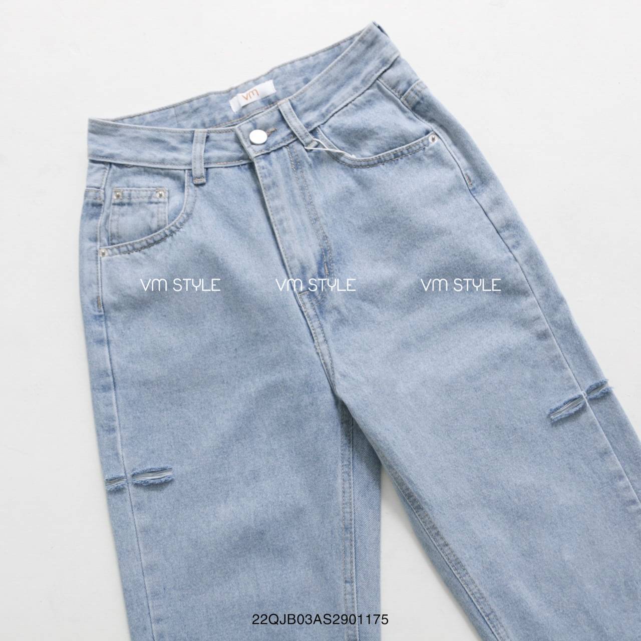Quần Jean Baggy Nữ Lưng Cao VM STYLE QJB00012 Thiết Kế Rách Bên Lua Tua N112 Nổi Bật, Tôn Dáng Phù Hợp Đi Học, Đi Chơi
