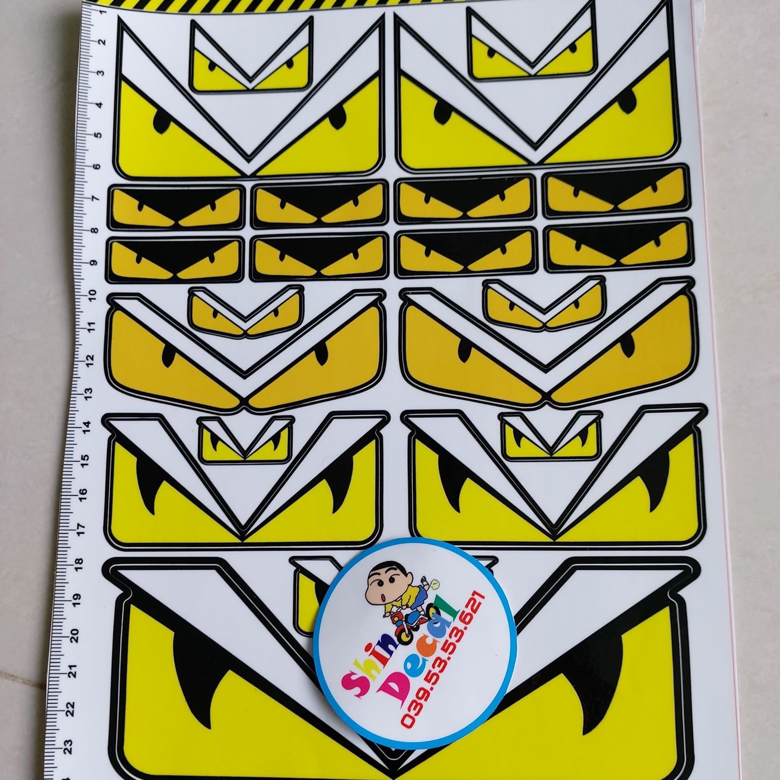 Set tem logo sticker mắt Fendi vàng các loại
