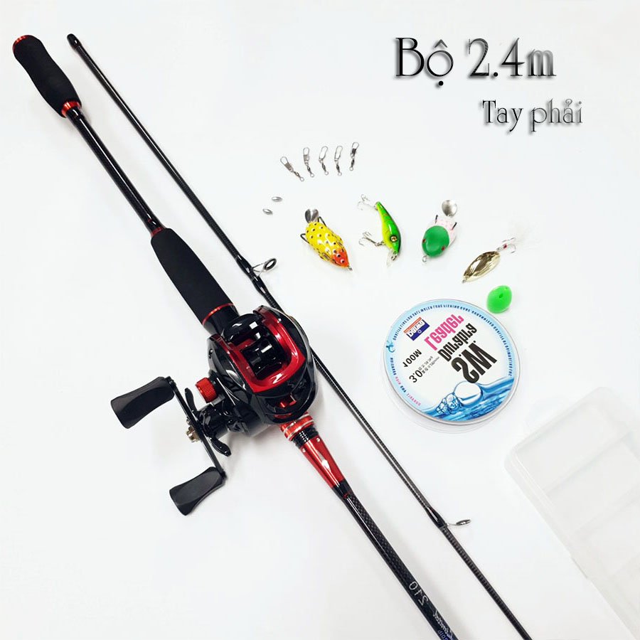 Bộ cần câu lure máy ngang cao cấp Crono 1.8m - 2.1m - 2.4m tặng kèm dây câu lure và bộ mồi câu BCM18 - Ngang