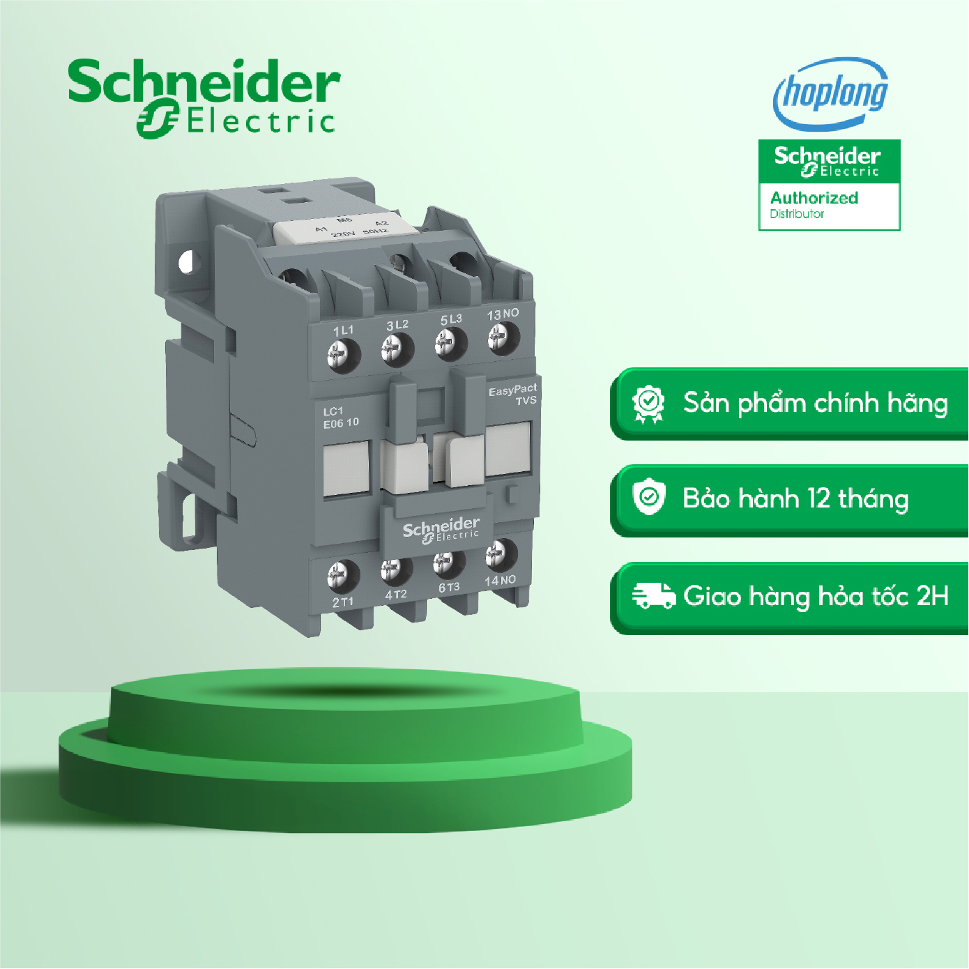 Khởi động từ lc1e2510m5 schneider - 3p - 25a - 11kw - 220vac coil - 1no