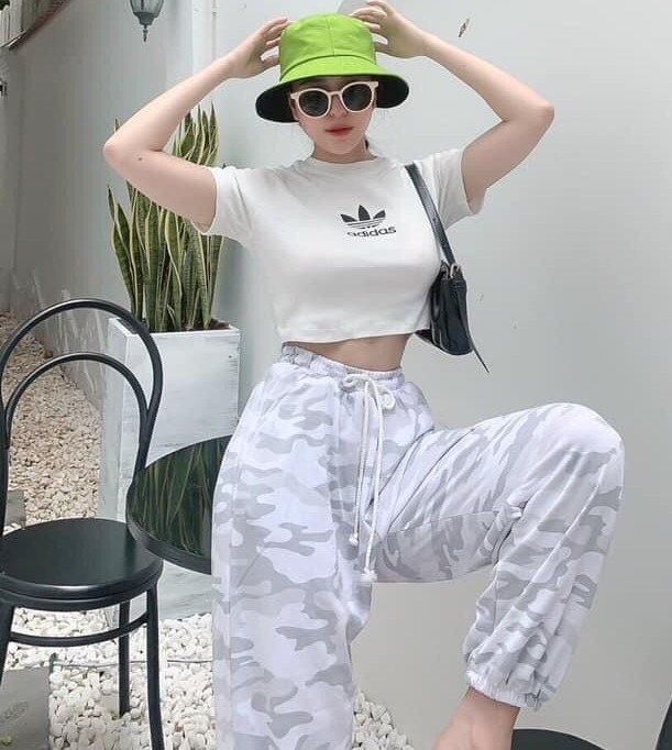 Set áo croptop Ad.s quần dài loang , áo crt in hình mix quần dài loang nữ cá tính AD88