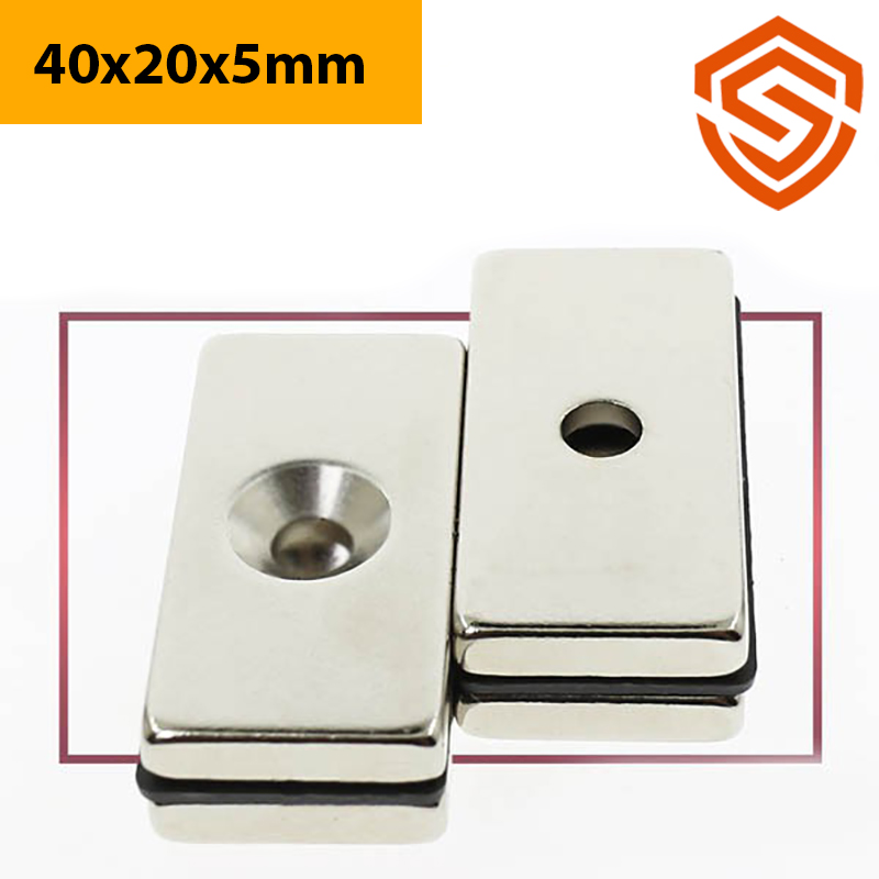 Nam châm đất hiếm có lỗ bắt vít 40x20x5mm