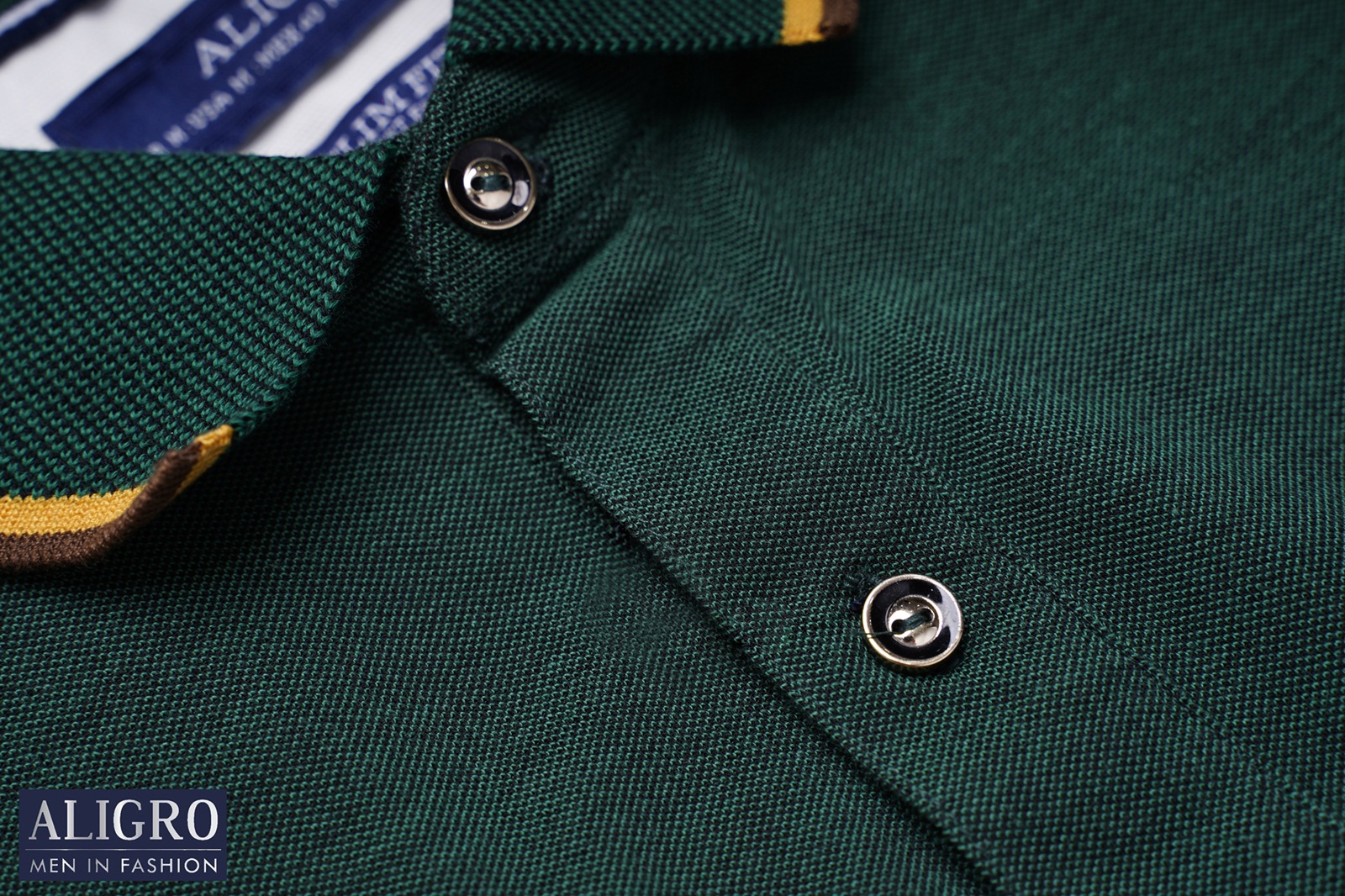 Áo polo nam ngắn tay ALIGRO chất liệu cotton cổ phối năng động, trẻ trung màu xanh lá đậm ALGPLO54