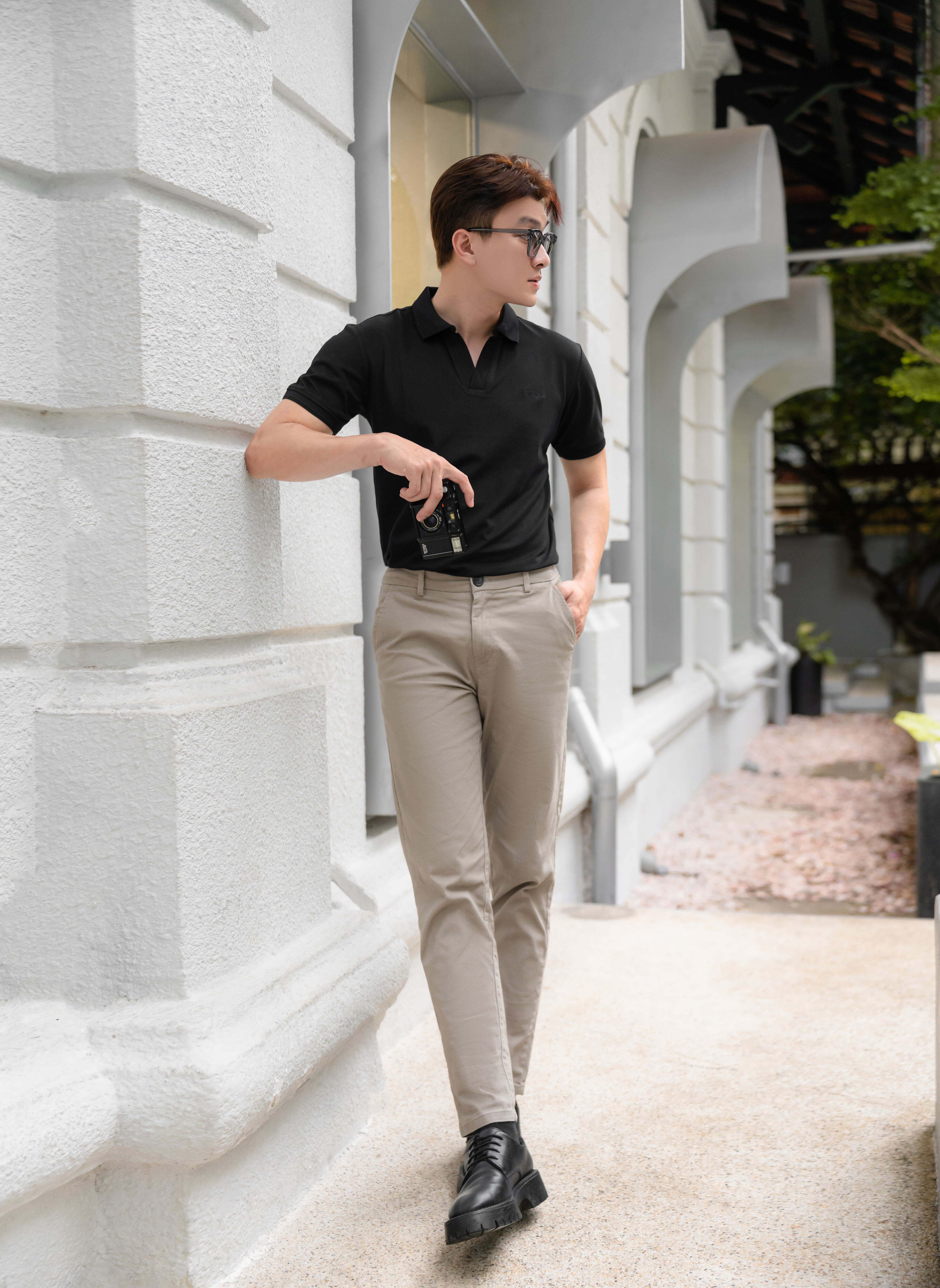 Áo polo nam HAFOS Cổ V Basic, vải Cotton cao cấp