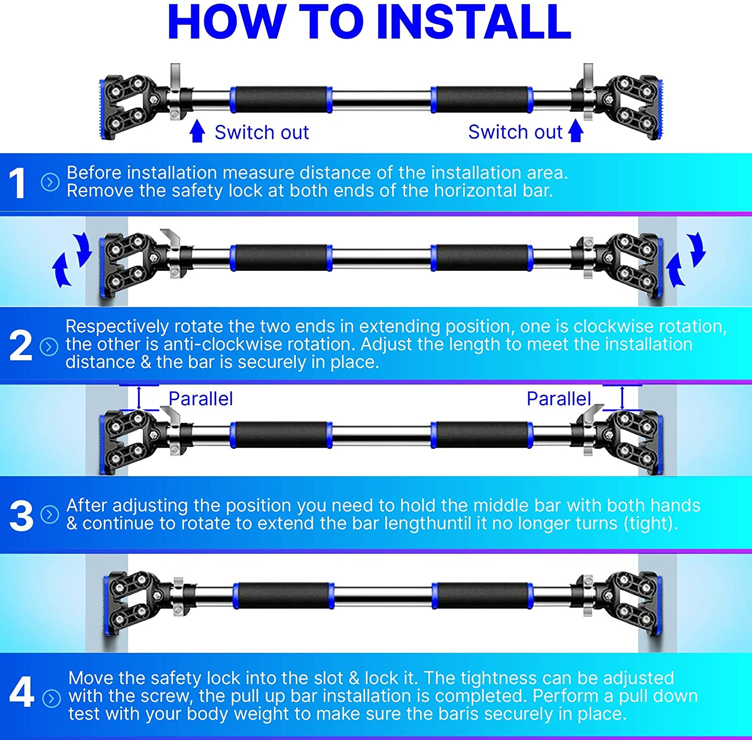 Pull Up Bar Doorway Exercise Equipment Wall Mounted Adjustable Width with Locking Mechanism Home Upper Body Chin Up Workout Fitness Gym for Men and Women dododios - Xà đơn treo cửa gắn tường không cần bắt vít  - Chính hãng dododios - Màu NGẪU NHIÊN