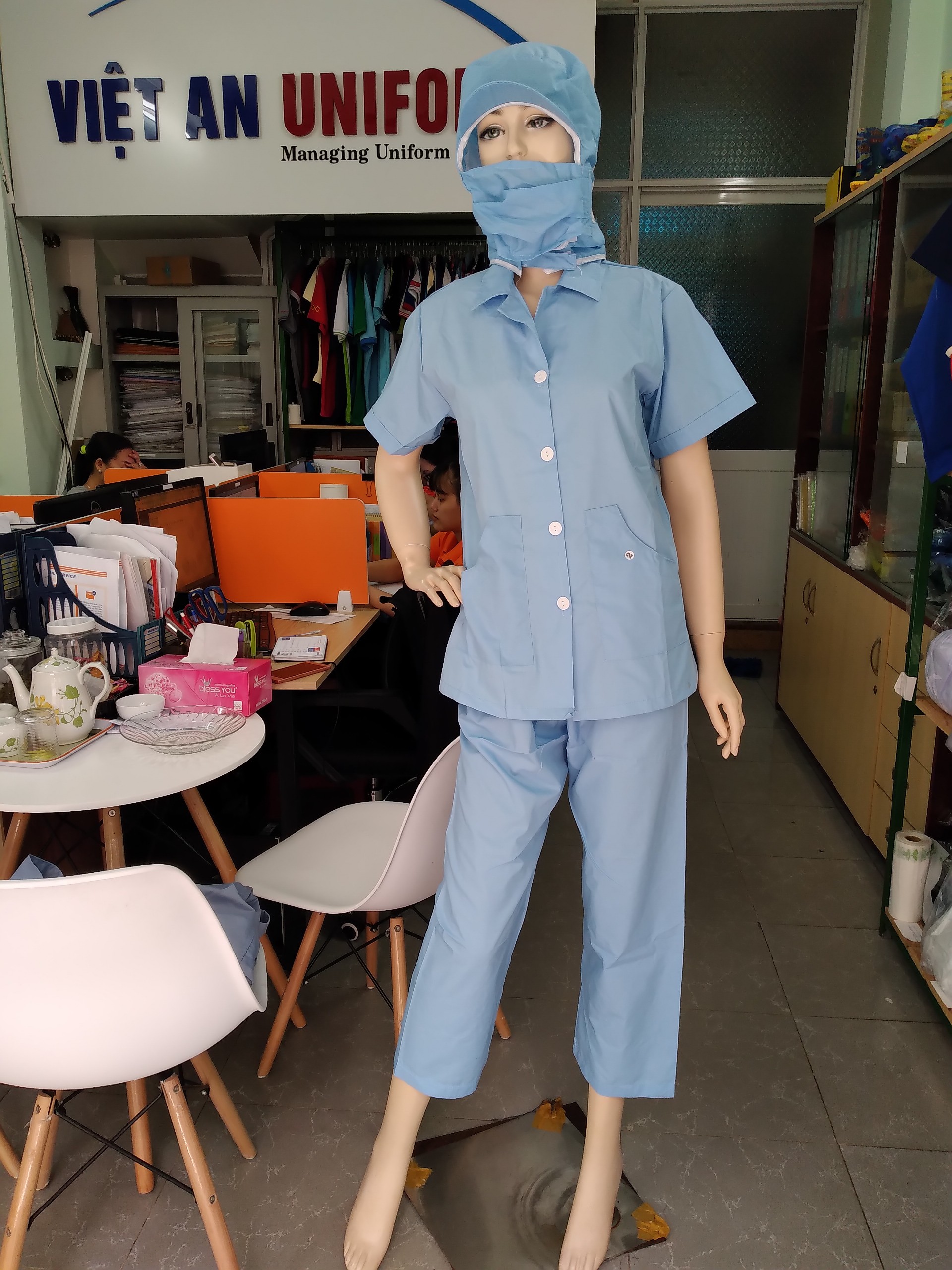 [HCM]Đồng phục Thực Phẩm (Set 3 món quần + áo + nón) - Công ty TNHH SX TM May Việt An