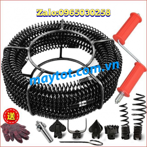 dây thông tắc cống phi 16 dài 9m(gồm 6 đầu thông và 1 đầu kết nối máy khoan)