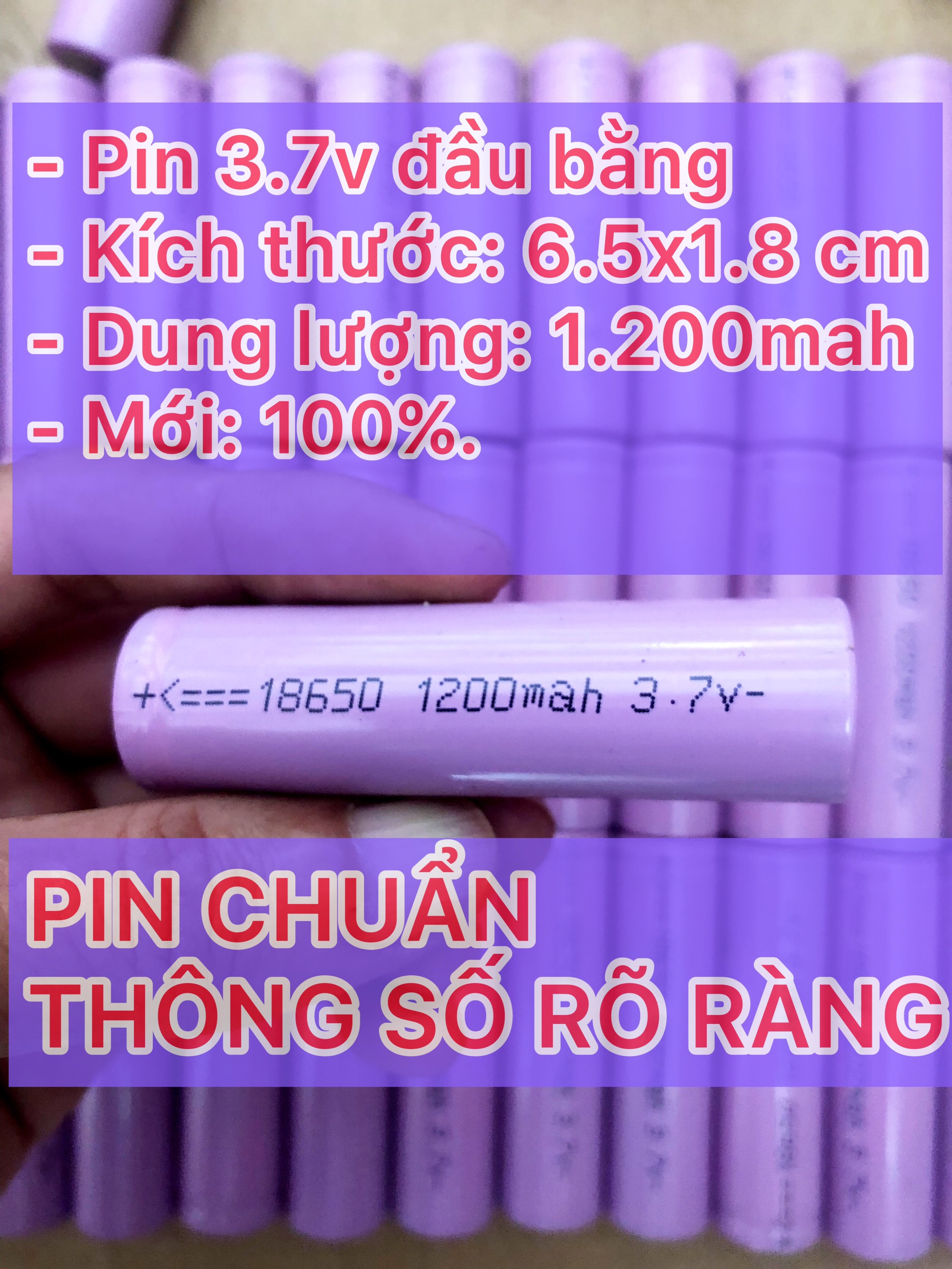 Pin sạc 3.7v 18650 dung lượng cao 1200mAh dùng cho đèn pin, tông đơ cắt tóc, quạt mini 1 viên và nhiều thiết bị khác ...