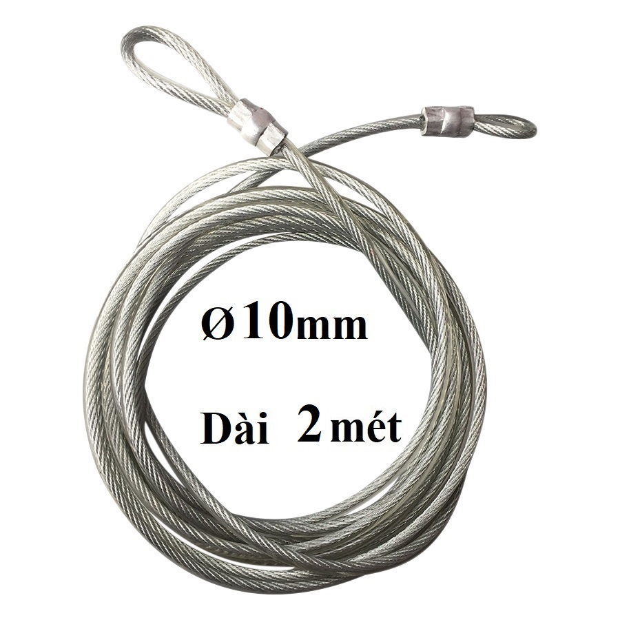 Dây cáp khóa xe bọc nhựa ø 10mm - dài 2 mét