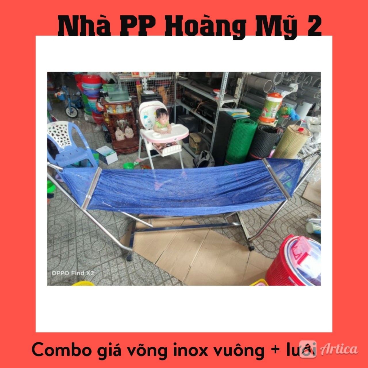 Giá võng inox vuông + võng lưới 6 tất dày