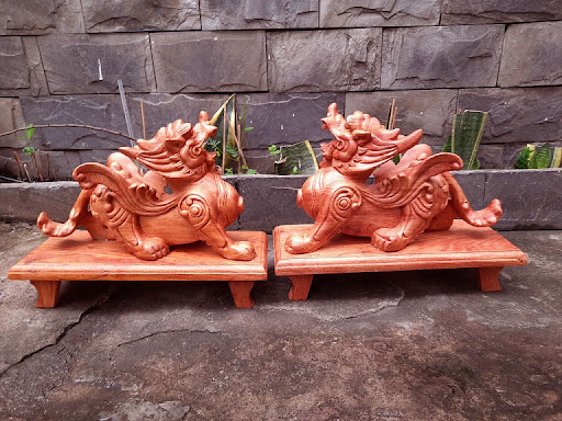 Cặp Tỳ Hưu gỗ Hương ngang 30cm trang trí decor nhà cửa