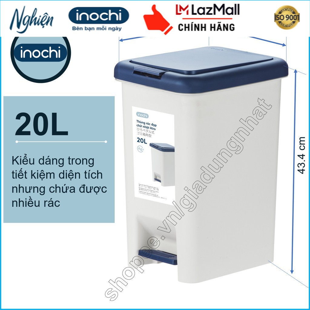 Thùng rác đạp chữ nhật Hiro 20L cao cấp nhật Bản (Kèm ruột)