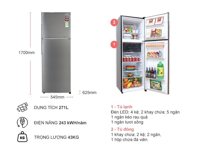 [Trả góp 0%]Tủ lạnh Sharp Inverter 253 lít SJ-X281E-SL (Giao hàng toàn quốc miễn phí vận chuyển tại hà nội)