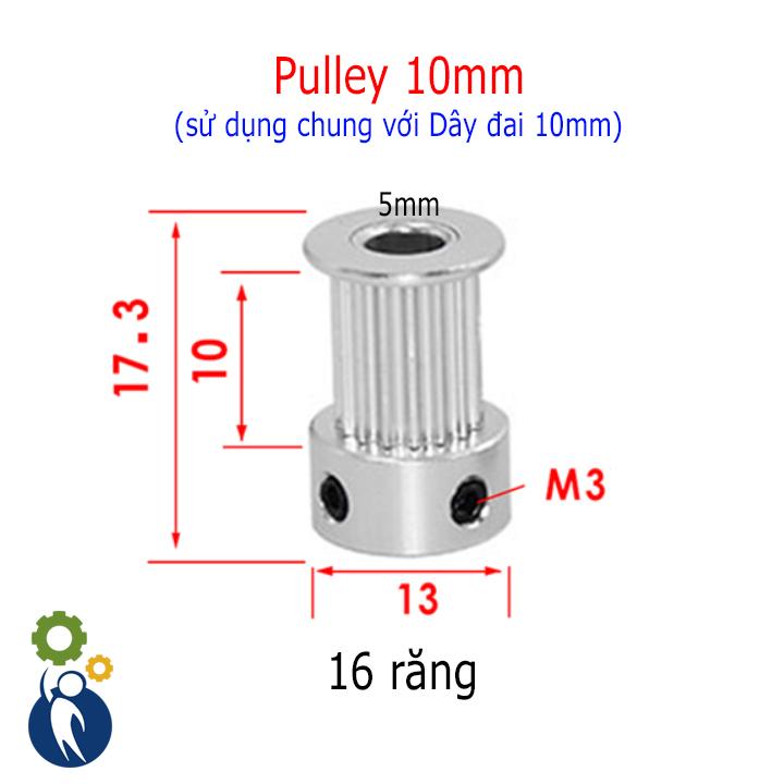 Buly, Puly, Pulley Trục 5mm - 16 Răng Đai 10, sử dụng với dây đai 2GT-10mm