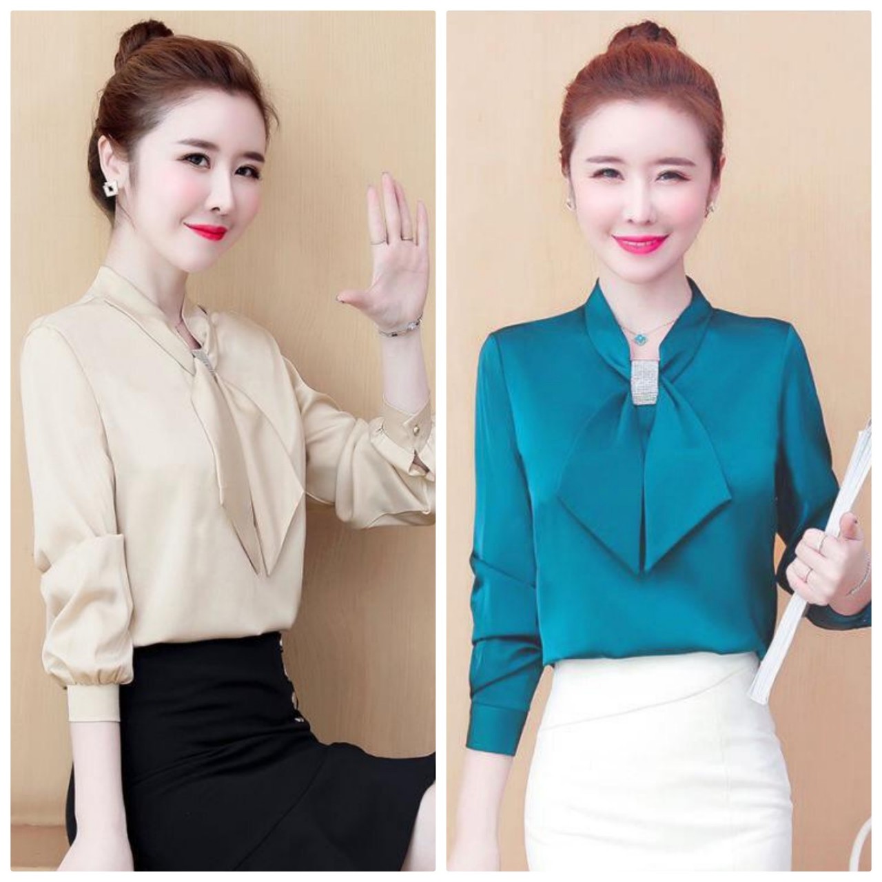 Áo sơ mi phi lụa cột nơ cục sang NGOCTRAN - NT6362A