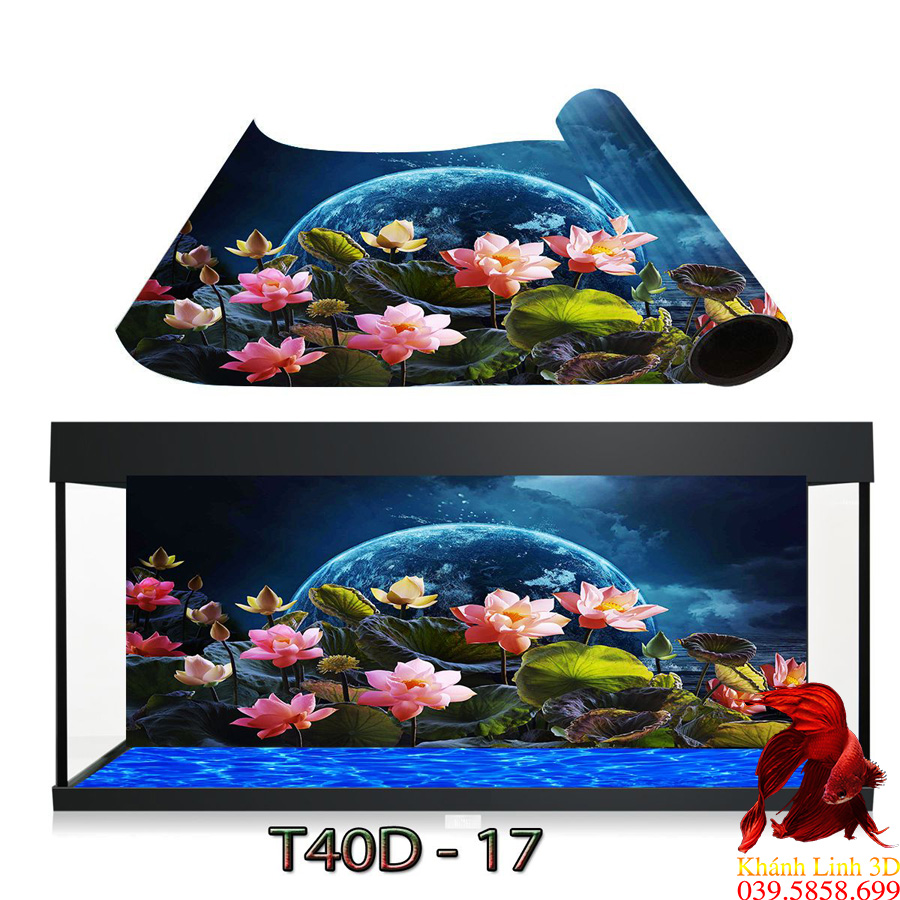 Tranh 3d trang trí bể cá hình đầm sen, siêu đẹp nét, tích hợp keo sẵn trên bề mặt tranh in công nghệ UV