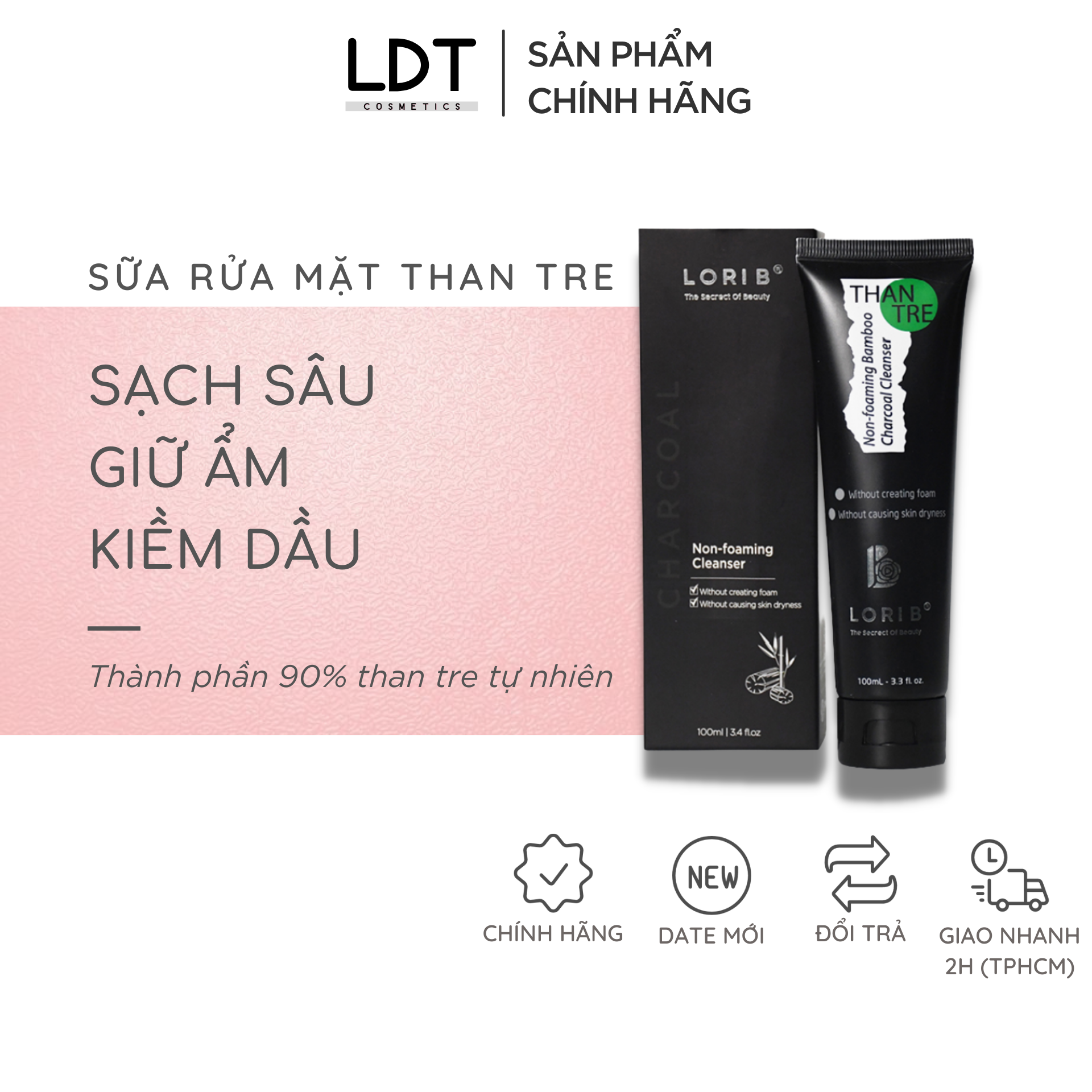 [HCM]Sữa Rửa Mặt Than Tre Không Bọt Lori B 100ml