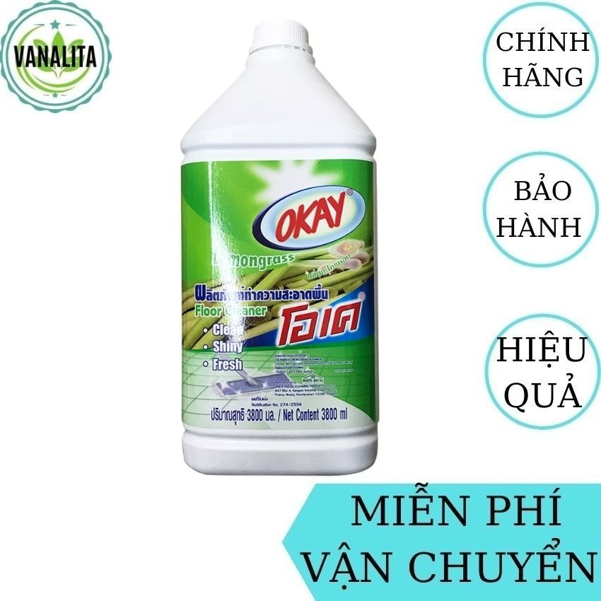 [Freeship] Nước Lau Sàn Okay 3800ml Thái Lan VANALITA với hương thơm hoa cỏ và chanh xả, chiết xuất tự nhiên giúp khử khuẩn và bảo vệ sức khỏe cho cả gia đình