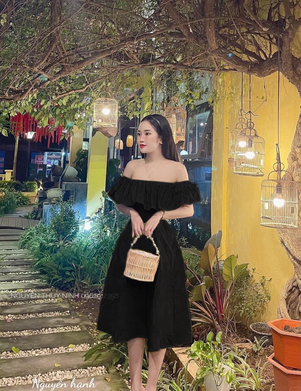 Đầm trễ vai tiểu thư midi bigsize Kim Ngân ( 50 kg đến 90 kg ) ( đầm tết )
