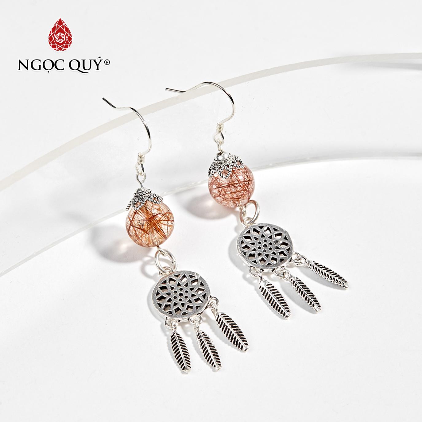 [HCM]Bông Tai Phong Thủy Nữ Đá Thạch Anh Tóc Đỏ Charm DreamCatcher Mệnh Hỏa Thổ - Ngọc Quý Gemstones