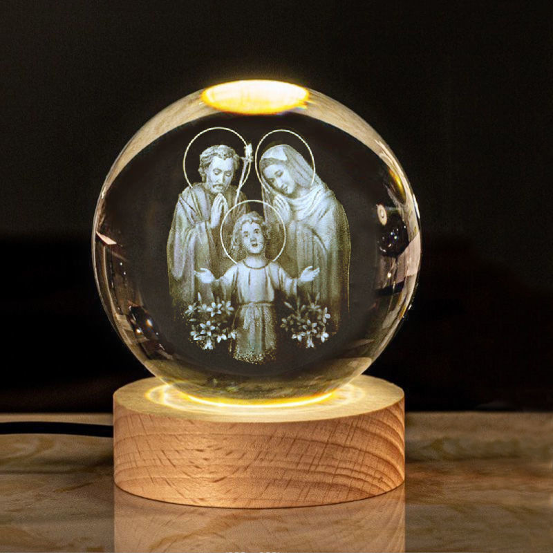 Đèn trang trí 3D pha lê phát sáng Công Giáo, quà tặng sinh nhật, đèn ngủ 80mm