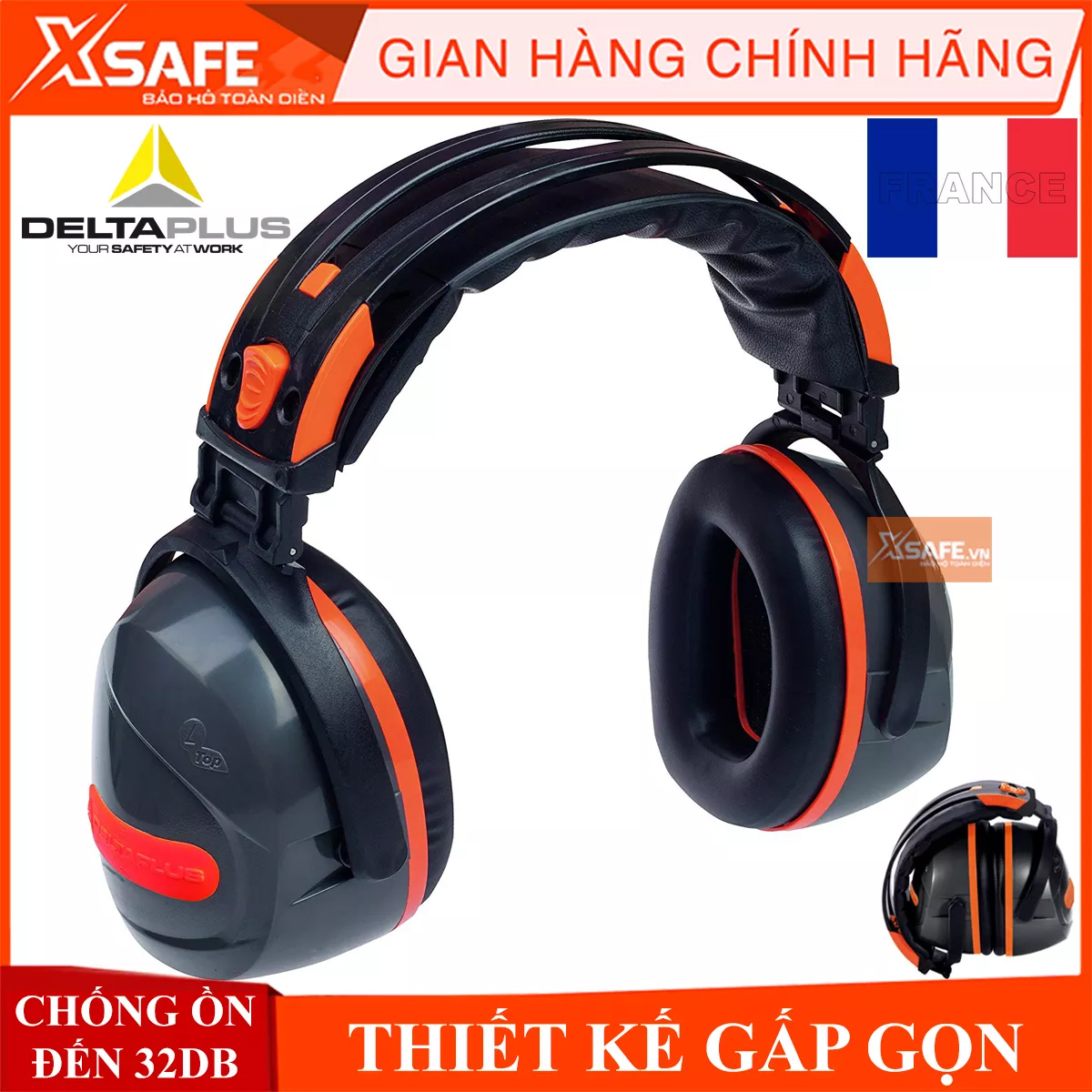 Chụp tai chống ồn Deltaplus Yas Marina điều chỉnh được độ cao có thể gấp gọn (màu xám) Chụp tai chống ồn bảo vệ tai cao cấp từ Pháp