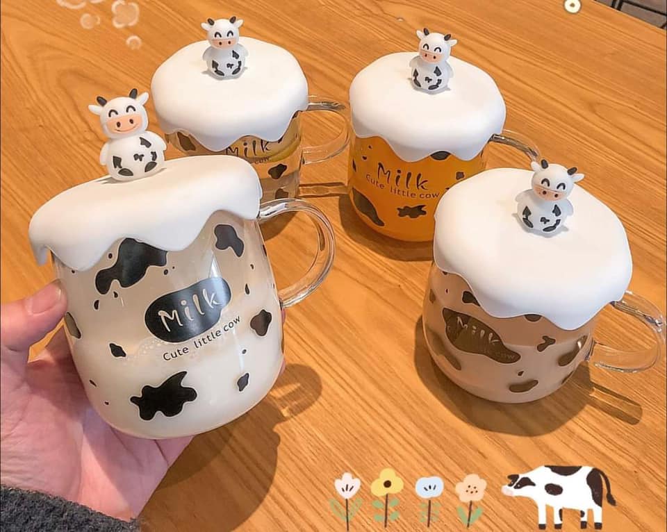 Cốc nước bò sữa thủy tinh cute
