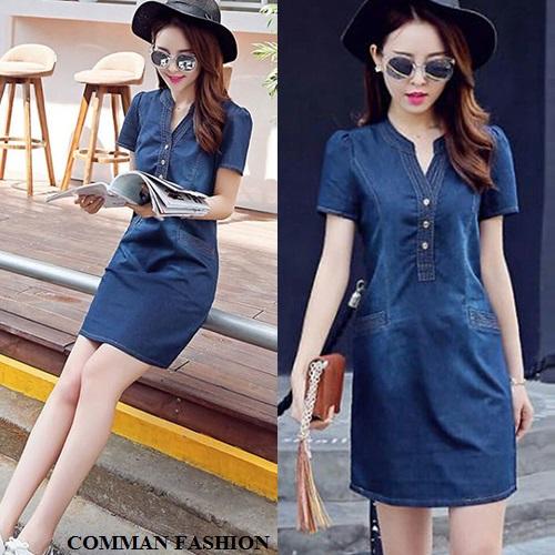 [HCM]CAO CẤP Đầm Jean Suông Tay Ngắn 3193