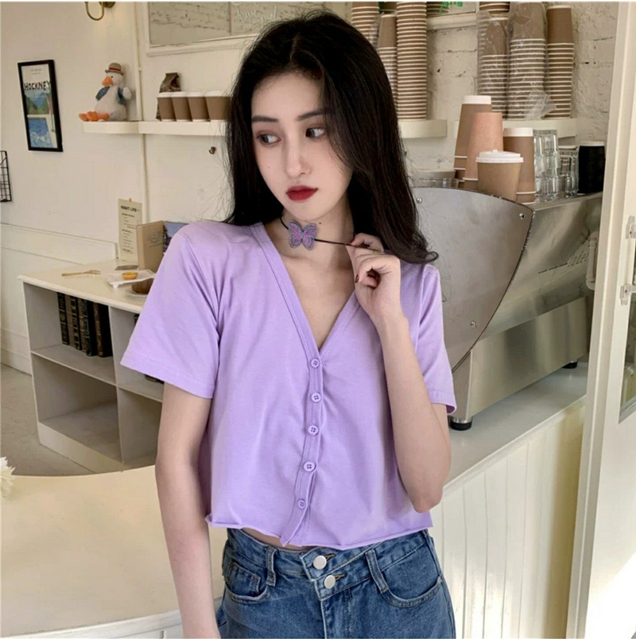 Áo Croptop YUNI Cổ Tim Tay Lỡ Unisex
