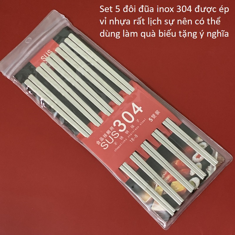 [HCM] INOX 304 BỘ 5 ĐÔI ĐŨA CAO CẤP - CÓ KHẮC LASER CHỐNG TRƯỢT --ĐŨA Thep Khong Rỉ
