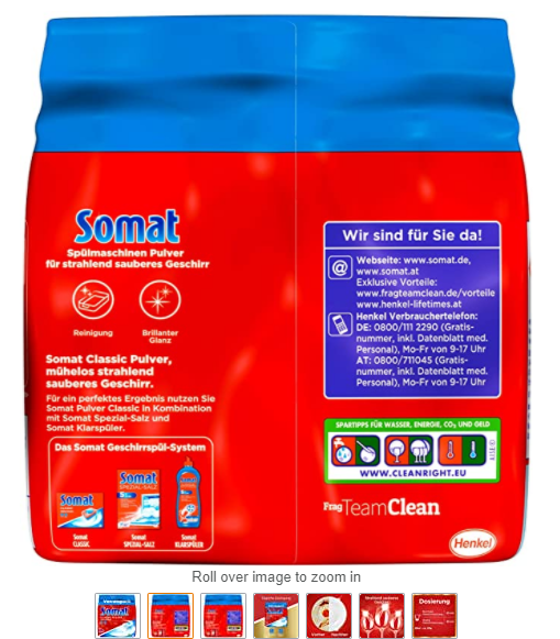Combo 02 gói bột rửa chén cho máy Somat Detergent Power 1.2kg
