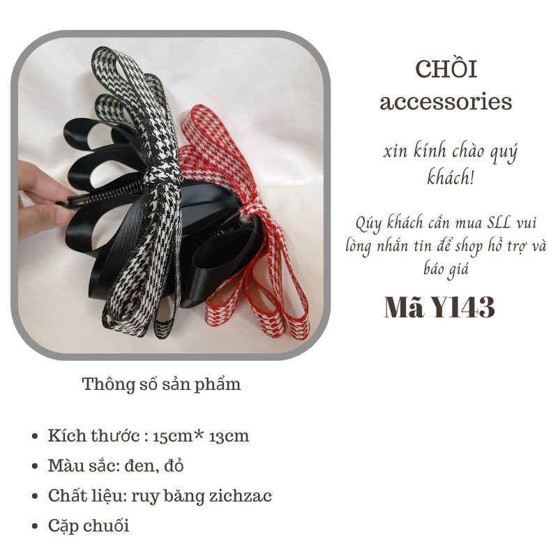 Cặp tóc dọc nơ caro nhiều tầng làm phồng tóc thanh lịch - Y143