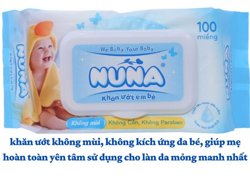 Khăn ướt em bé NUNA 100 miếng - không mùi