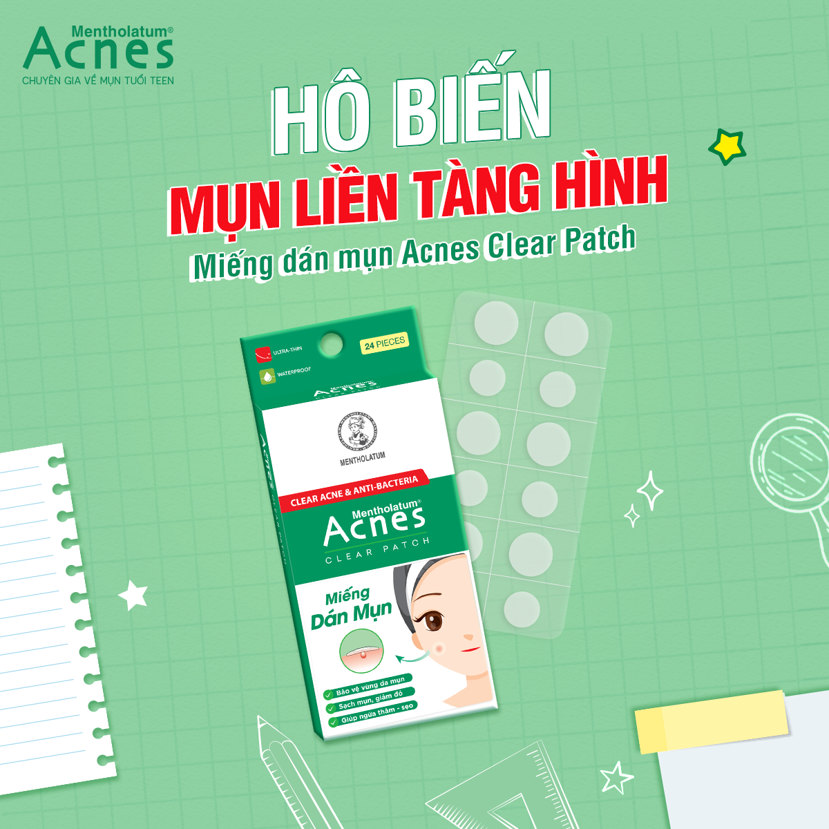Miếng Dán Mụn Acnes Clear Patch 24 Miếng Hasaki Sản phẩm chính hãng