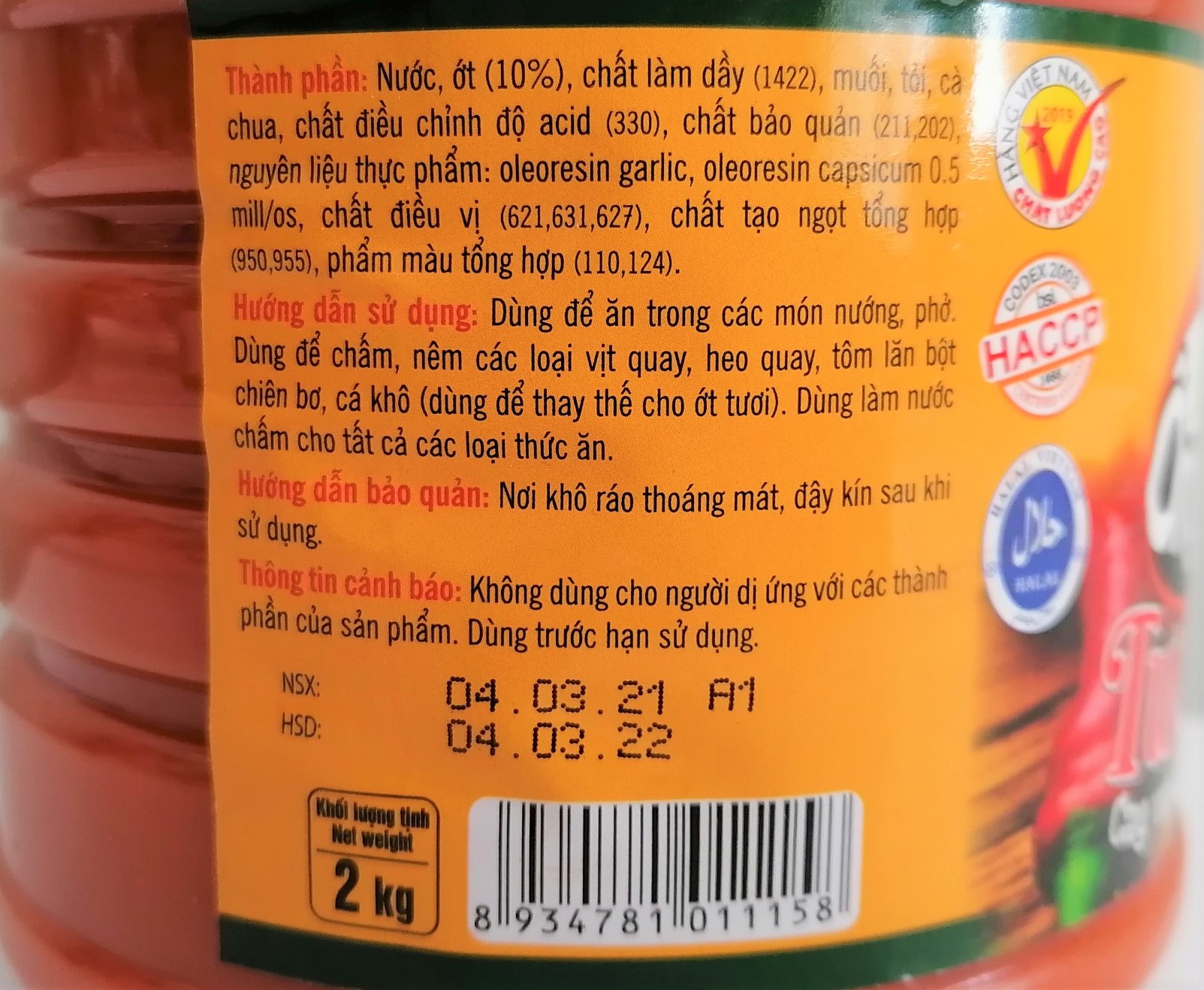[BÌNH 2 Kg] TƯƠNG ỚT (Cay với ớt tươi) [VN] ÔNG CHÀ VÀ Chilli Sauce (halal)