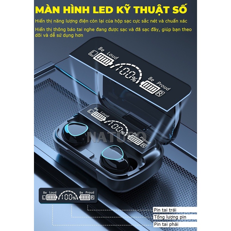 Tai Nghe Bluetooth Không Dây M10 Pro TWS v5.1, Tai Nghe Bluetooth Bass Mạnh, Pin Siêu Trâu 3500 Mah, Nút Chạm Cảm Ứng, Chống Nước IPX7, Âm Thanh 3D HIFI Stereo, Lỗi 1 Đổi 1