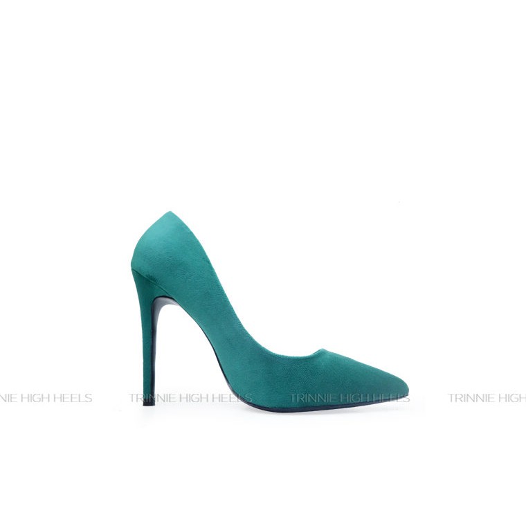 Giày cao gót 9cm Trinnie Pump da PU cao cấp Nhung xanh lá gót nhọn metallic gót đũa " Gót sắt" PGN-NH09XL