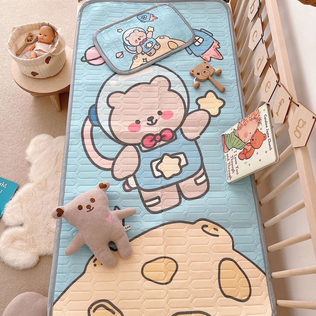 [Hàng Loại 1] Chiếu Lụa Điều Hoà Kèm Gối Cho Bé 60x120cm