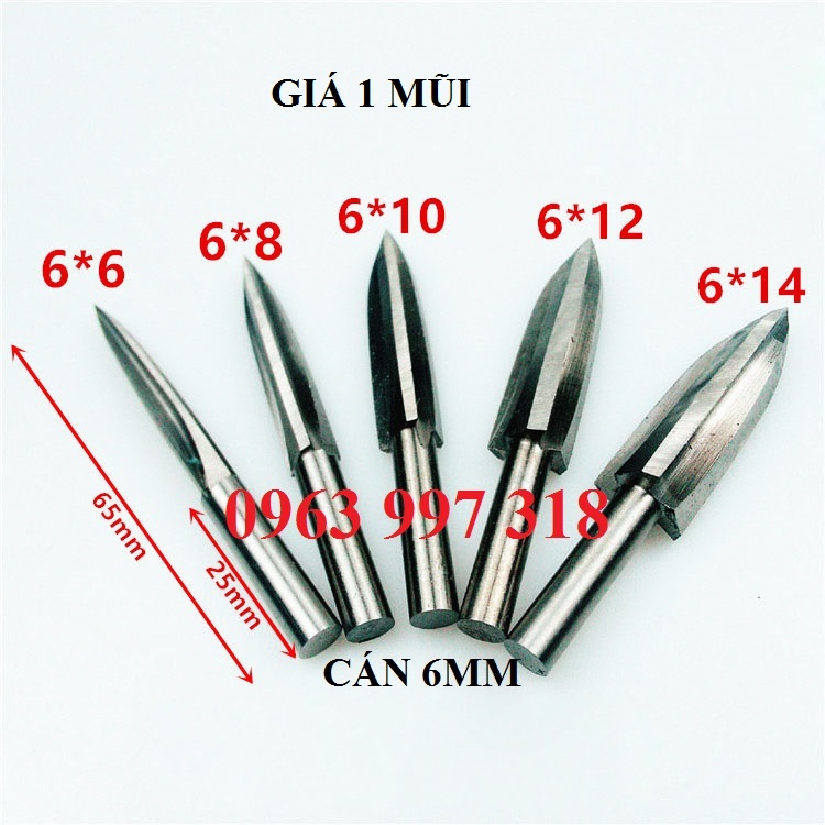 mũi phá 3 cạnh trục 6mm - mũi phá gỗ lũa - mũi phá gốc cây mũi dài
