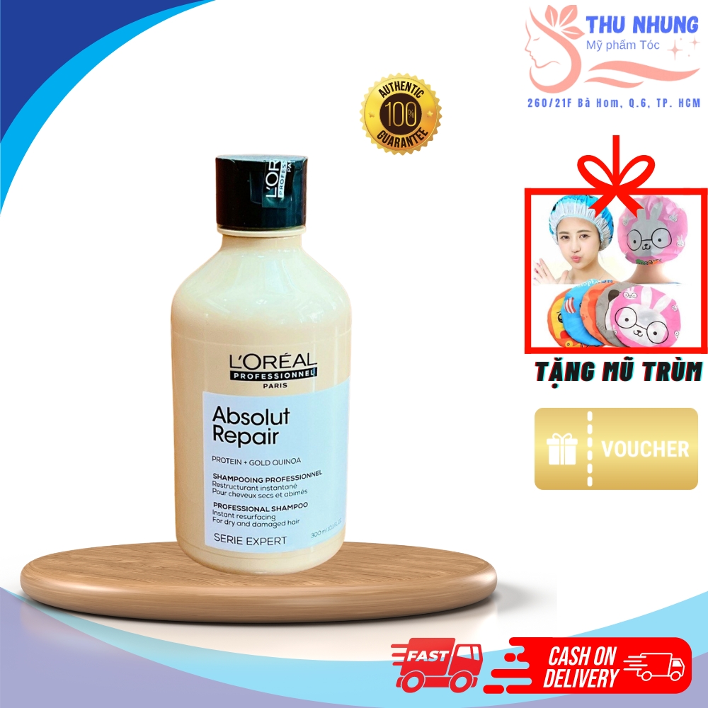 [Tặng mũ trùm]BỘ DẦU GỘI, XẢ L'OREAL ABSOLUT REPAIR GOLD QUINOA PHỤC HỒI TÓC KHÔ XƠ HƯ TỔN