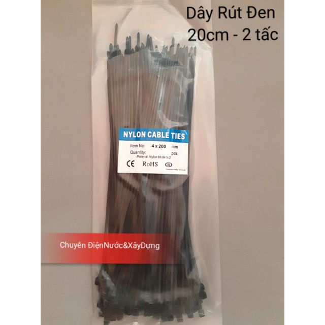Dây rút nhựa đen 20cm - 2 tấc