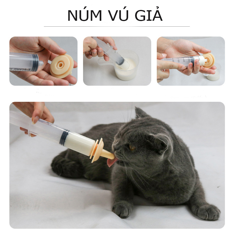 (Tặng bơm tiêm 3ML) Núm vú giả thú cưng Bình sữa Bình ti thú cưng