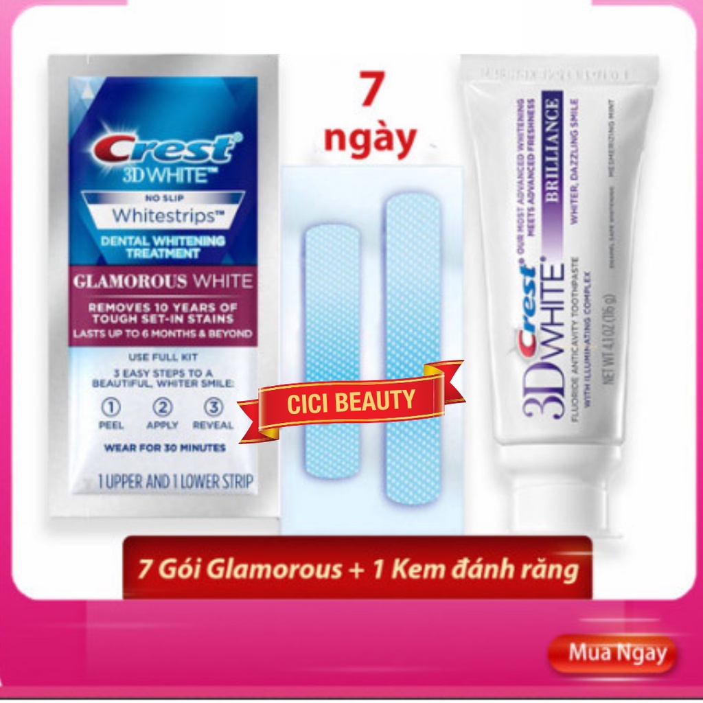 [Nhập RAISINGSTAR18, giảm 30k cho đơn 99k]Combo trắng răng Miếng dán trắng răng Crest Professional + Kem đánh răng Crest 3D (7 ngày)