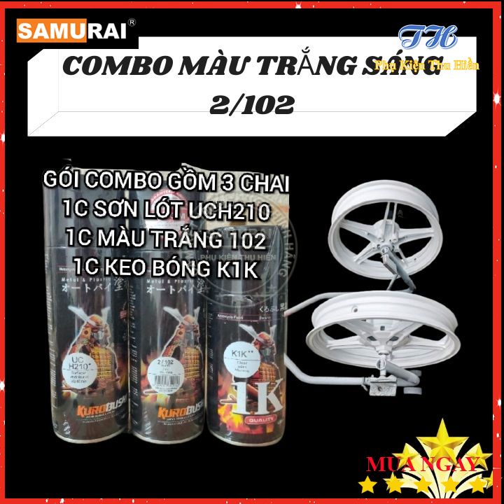 Combo 3 chai sơn xịt samurai màu trắng sáng gồm: uch210 - 2/102 - k1k