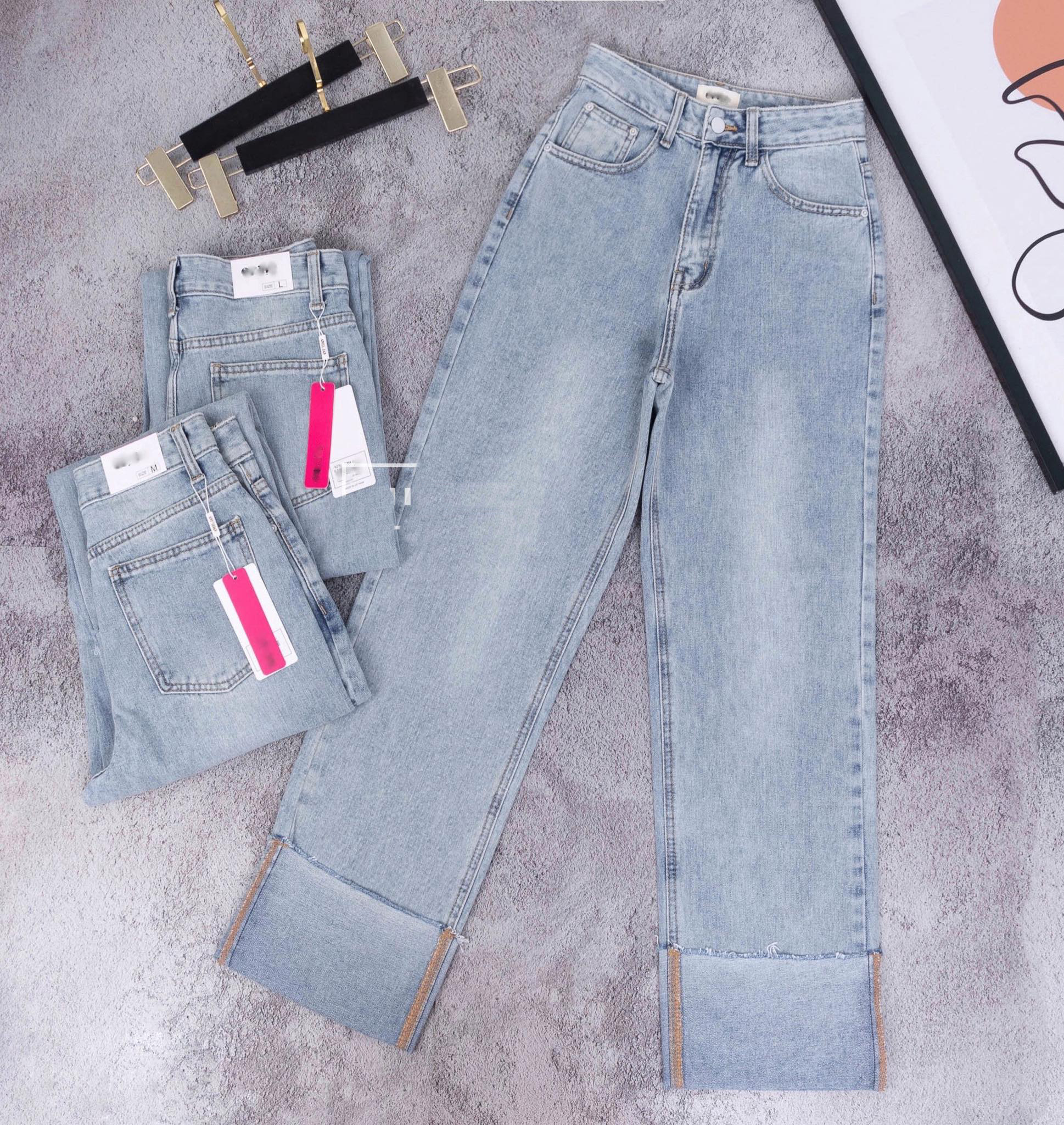 QUẦN  JEANS ỐNG SUÔNG NỮ CO GIÃN LƯNG CAO GẬP GẤU XANH ĐẬM XANH NHẠT XỊN SÒ HADI THỜI TRANG ĐỈNH CAO PHÁ CÁCH