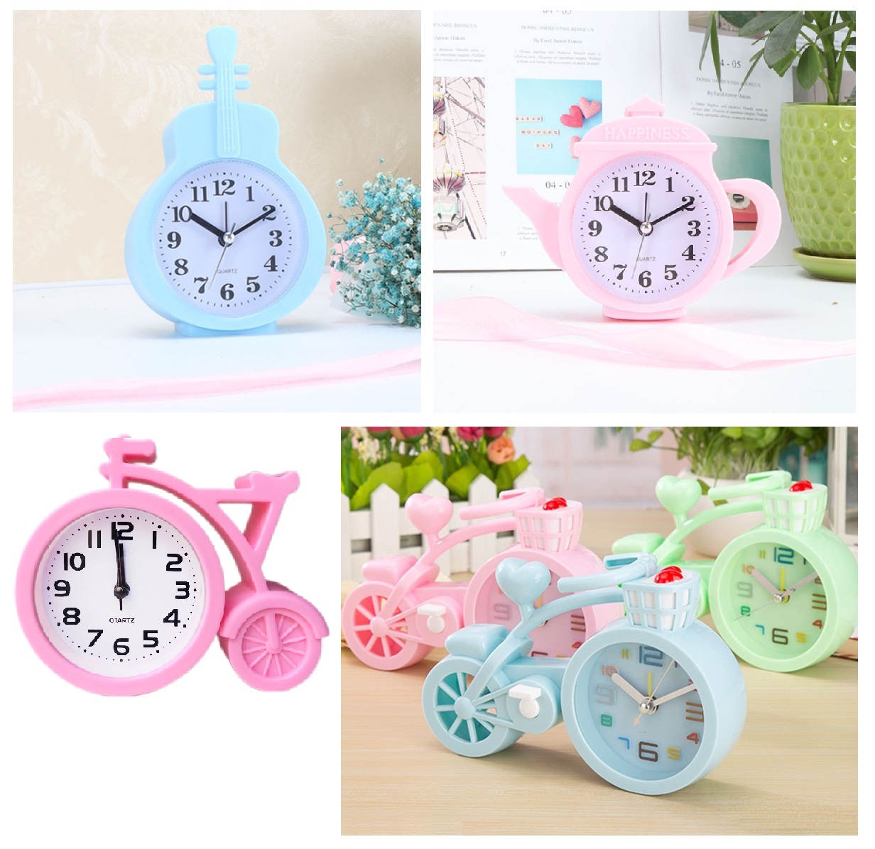 Đồng desktop clock shape vase water, guitar, Bicycle (nhiều màu)-[alarm clock, clock students, desktop clock cute, đồng watches, clock timer Dong Ho covered Thuc]